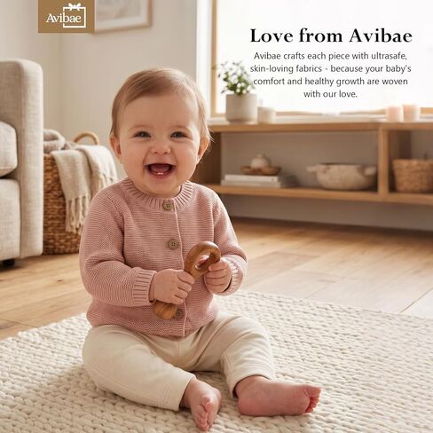 Avibae Baby Organic Cotton Cardigan, Solid Color Simple Baby Sweater for Baby Boys and Girls 3-24 Month in Kuwait