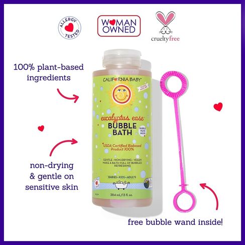 California Baby Eucalyptus Bubble Bath | 100% Plant-Based Kids Bubble Bath | Soothing Baby Bubble Bath | Free Bubble Wand Inside | 384 mL / 13oz in Kuwait