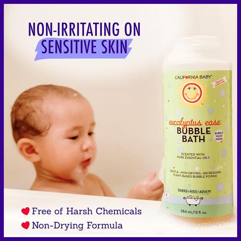 California Baby Eucalyptus Bubble Bath | 100% Plant-Based Kids Bubble Bath | Soothing Baby Bubble Bath | Free Bubble Wand Inside | 384 mL / 13oz in Kuwait