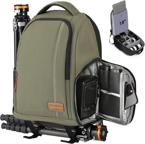 TARION Camera Backpack for Photographers Compact 15L, TB04 Black | 15 Inch Laptop Compartment, Side Access Quick Draw, Anti-theft Hidden Pocket, Tripod Holder, Rain Cover, Travel-Friendly in Kuwait