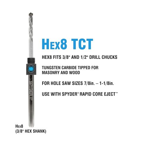 Spyder Hex8 3/8-inch Quick Change Hole Saw Arbor and TCT Pilot Bit Assemby for Cement and Masonry in Kuwait