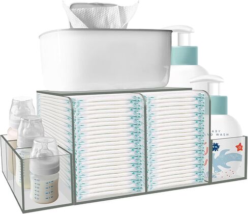 GILPWA Diaper Caddy, Baby Changing Table Organizer, Detachable Clear Acrylic Diaper Storage for Wipe Dispenser, Wipe Warmer and other Diapering Essentials in Kuwait