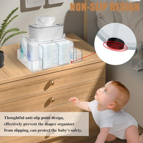 GILPWA Diaper Caddy, Baby Changing Table Organizer, Detachable Clear Acrylic Diaper Storage for Wipe Dispenser, Wipe Warmer and other Diapering Essentials in Kuwait