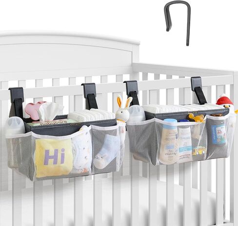 2-Pack Hanging Diaper Organizer for Crib, Playpen, Bassinet | Hold 50+ Diapers, Baby Diaper Caddy for Changing Table, Washable Newborn Essentials Organizer with Hook Straps, Ideal Baby Shower Gifts in Kuwait