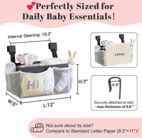 2-Pack Hanging Diaper Organizer for Crib, Playpen, Bassinet | Hold 50+ Diapers, Baby Diaper Caddy for Changing Table, Washable Newborn Essentials Organizer with Hook Straps, Ideal Baby Shower Gifts in Kuwait