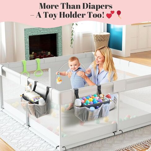 2-Pack Hanging Diaper Organizer for Crib, Playpen, Bassinet | Hold 50+ Diapers, Baby Diaper Caddy for Changing Table, Washable Newborn Essentials Organizer with Hook Straps, Ideal Baby Shower Gifts in Kuwait