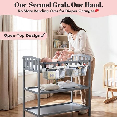2-Pack Hanging Diaper Organizer for Crib, Playpen, Bassinet | Hold 50+ Diapers, Baby Diaper Caddy for Changing Table, Washable Newborn Essentials Organizer with Hook Straps, Ideal Baby Shower Gifts in Kuwait