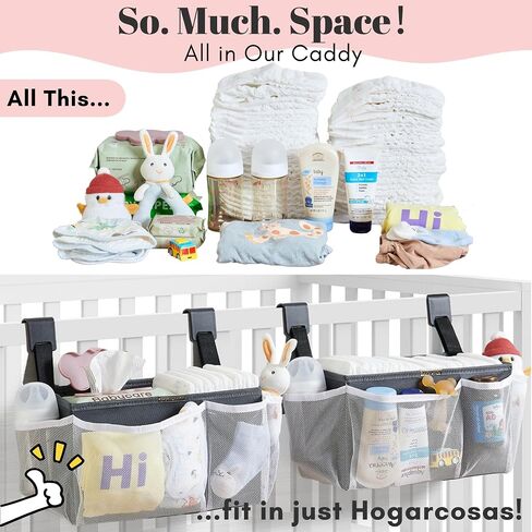 2-Pack Hanging Diaper Organizer for Crib, Playpen, Bassinet | Hold 50+ Diapers, Baby Diaper Caddy for Changing Table, Washable Newborn Essentials Organizer with Hook Straps, Ideal Baby Shower Gifts in Kuwait