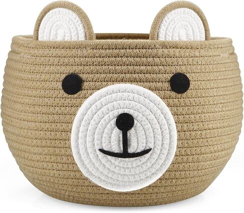 PandaEar Cotton Rope Baby Basket, Baby Gift Basket Nursery Laundry Organizer with Cute Bear Design for Storage Infant Newborn Essentials, Diaper Caddy with Handle (Brown) in Saudi Arabia