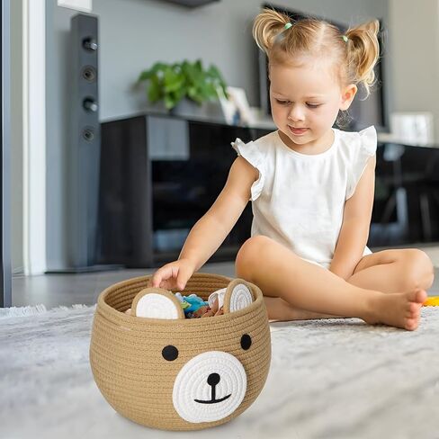 PandaEar Cotton Rope Baby Basket, Baby Gift Basket Nursery Laundry Organizer with Cute Bear Design for Storage Infant Newborn Essentials, Diaper Caddy with Handle (Brown) in Saudi Arabia