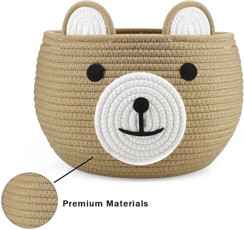 PandaEar Cotton Rope Baby Basket, Baby Gift Basket Nursery Laundry Organizer with Cute Bear Design for Storage Infant Newborn Essentials, Diaper Caddy with Handle (Brown) in Saudi Arabia