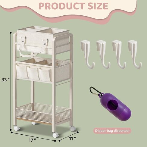 Baby Diaper Caddy Organizer and Storage,2In1 Baby Cart Organizer-Baby Diaper Caddy+3 Tier Rolling Cart for Baby Nursery,Baby Bedside Cart,Easy Assembly,Beige in Kuwait