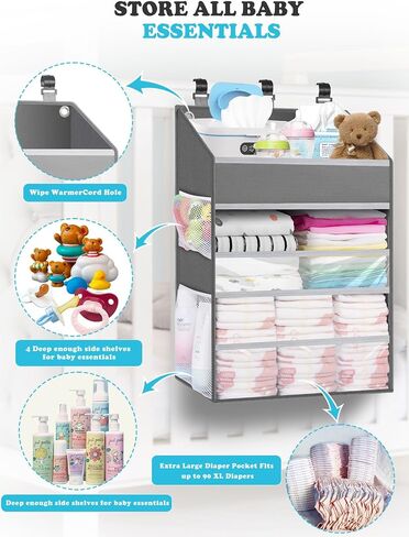 Hanging Diaper Caddy Organizer Crib Organizer–Spacious Baby Girl/Boy Nursery Storage Organizer for Changing Table, Playpen/Wall- Hold 90+ Diaper (Grey) in Kuwait