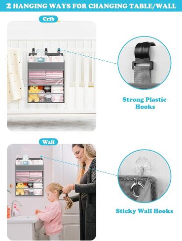 Hanging Diaper Caddy Organizer Crib Organizer–Spacious Baby Girl/Boy Nursery Storage Organizer for Changing Table, Playpen/Wall- Hold 90+ Diaper (Grey) in Kuwait