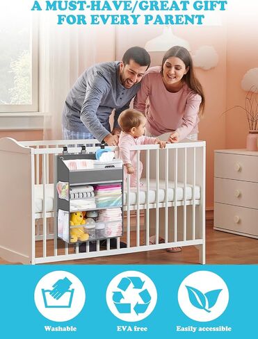 Hanging Diaper Caddy Organizer Crib Organizer–Spacious Baby Girl/Boy Nursery Storage Organizer for Changing Table, Playpen/Wall- Hold 90+ Diaper (Grey) in Kuwait