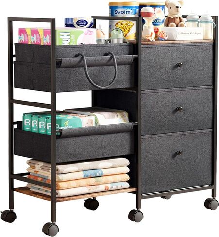 2-in-1 Baby Diaper Caddy Organizer and Storage-3 Tier Rolling Baby Cart with Dividers and Drawers, Baby Essentials for Nursery Storage, Mobile Utility Cart with Wheels Large Capacity Easy To Assemble in Kuwait