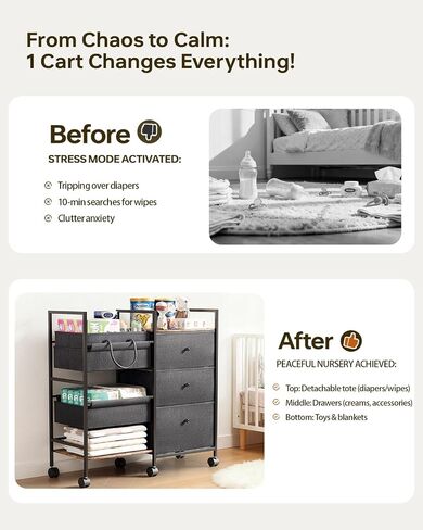 2-in-1 Baby Diaper Caddy Organizer and Storage-3 Tier Rolling Baby Cart with Dividers and Drawers, Baby Essentials for Nursery Storage, Mobile Utility Cart with Wheels Large Capacity Easy To Assemble in Kuwait