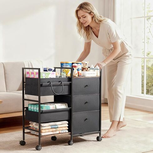 2-in-1 Baby Diaper Caddy Organizer and Storage-3 Tier Rolling Baby Cart with Dividers and Drawers, Baby Essentials for Nursery Storage, Mobile Utility Cart with Wheels Large Capacity Easy To Assemble in Kuwait