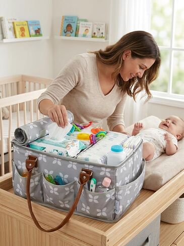 Moteph Extra Large Diaper Caddy, Craft, Toy Organizer with Zip-Top Cover with Waterproof Wet/Dry Bag - Perfect for Baby Shower in Kuwait