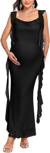 CYCLAMEN Maternity Cowl Neck Dress Sleeveless Ruffle Bodycon Mermaid Pregnancy Gown for Baby Shower Photoshoot Party in Kuwait