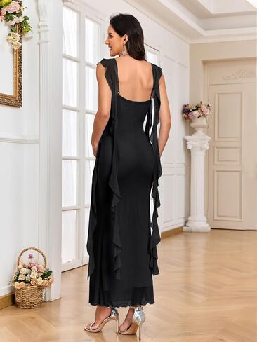CYCLAMEN Maternity Cowl Neck Dress Sleeveless Ruffle Bodycon Mermaid Pregnancy Gown for Baby Shower Photoshoot Party in Kuwait