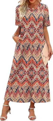 WIHOLL Women's Maxi Dresses V Neck Vacation Beach Sundresses Floral Travel Summer Dress in Kuwait