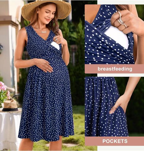 OUGES Womens V-Neck Sleeveless Summer Floral Maternity Dresses Nursing Gown Breastfeeding Dress in Kuwait
