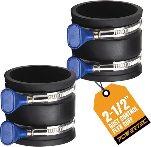POWERTEC 70369 4 Inch Dust Control Flex Cuff with Adjustable Key Hose Clamps, Hose Connector Rubber Cuff Coupler for Woodworking Dust Collection Fittings, Dust Collector Accessories & Machinery, 1pk in Kuwait