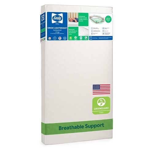 Sealy Baby 2-Stage Dual Firm Crib Mattress, Breathable Infant & Toddler Mattress with Medical-Grade Waterproof Cover, GREENGUARD Gold Certified, Made in USA, 52 x 28 Inches in Kuwait
