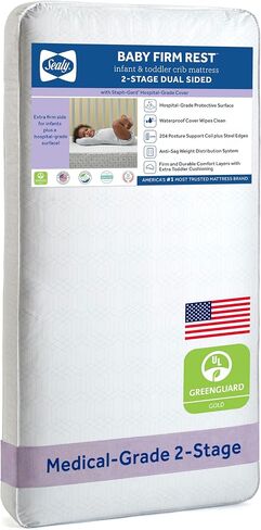 Sealy Baby Infant & Toddler Crib Mattress, Firm Rest 2 Stage, 204 Coils, Waterproof Breathable, Non Toxic, GREENGUARD GOLD Certified, Made in USA, 52x28 in Kuwait