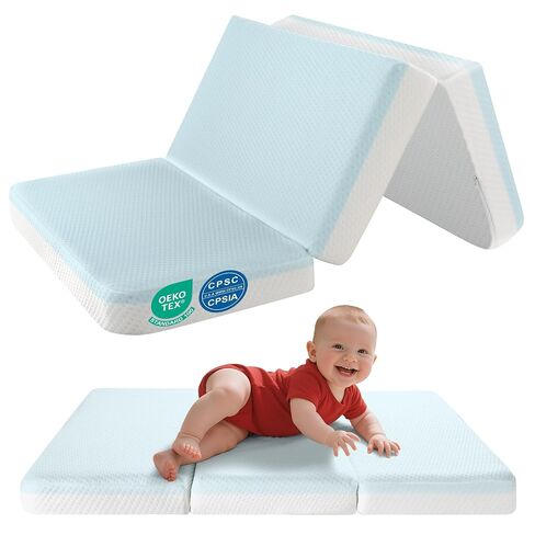 3'' Waterproof Full Size Crib Mattress for Baby, 52x27.5 Inch | Portable Crib Mattresses for Toddler, Firm Foam Standard Mattress for Toddler Bed, Travel Trifold Mattress Floor Certified in Kuwait
