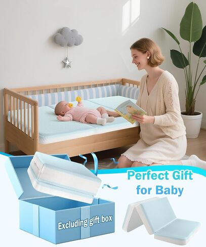 3'' Waterproof Full Size Crib Mattress for Baby, 52x27.5 Inch | Portable Crib Mattresses for Toddler, Firm Foam Standard Mattress for Toddler Bed, Travel Trifold Mattress Floor Certified in Kuwait