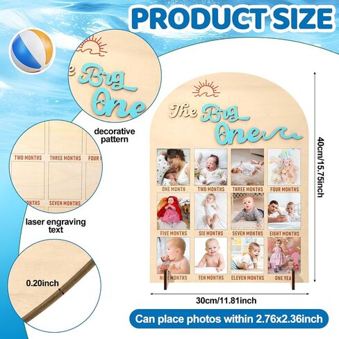 Weysat The Big One My First Year Photo Board, Wood 3D Surf One Year of Photo 12 Months Monthly Milestone Board Picture Display Frame 1st Birthday Decorations Gift Summer Beach Nursery Decor in Kuwait
