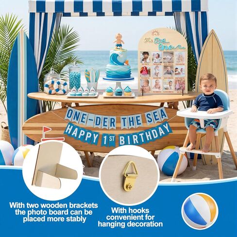 Weysat The Big One My First Year Photo Board, Wood 3D Surf One Year of Photo 12 Months Monthly Milestone Board Picture Display Frame 1st Birthday Decorations Gift Summer Beach Nursery Decor in Kuwait