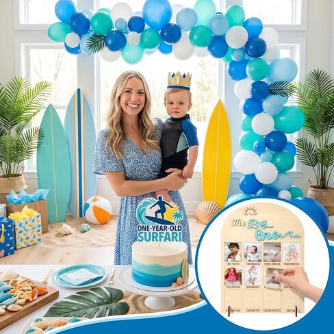 Weysat The Big One My First Year Photo Board, Wood 3D Surf One Year of Photo 12 Months Monthly Milestone Board Picture Display Frame 1st Birthday Decorations Gift Summer Beach Nursery Decor in Kuwait