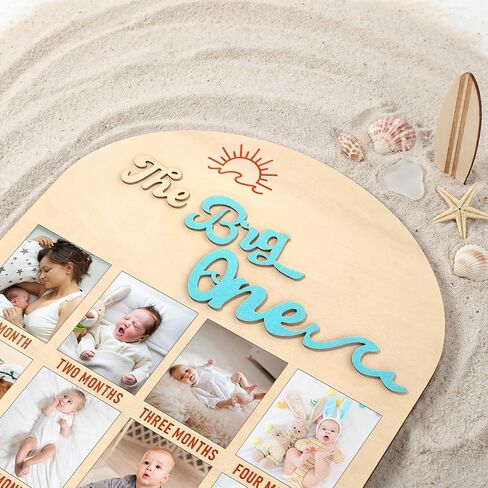 Weysat The Big One My First Year Photo Board, Wood 3D Surf One Year of Photo 12 Months Monthly Milestone Board Picture Display Frame 1st Birthday Decorations Gift Summer Beach Nursery Decor in Kuwait