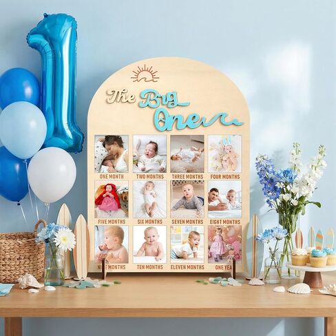 Weysat The Big One My First Year Photo Board, Wood 3D Surf One Year of Photo 12 Months Monthly Milestone Board Picture Display Frame 1st Birthday Decorations Gift Summer Beach Nursery Decor in Kuwait