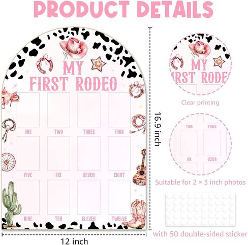 Pink My First Rodeo My First Year Photo Board, Western Cowgirl Baby 12 Months Milestone Board (2 x 3" Photo), My First Year Picture Frame, Nursery Decor for Wall Desk, Baby Keepsake Gift for Girl -01 in Kuwait