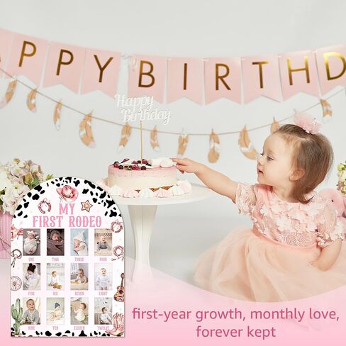 Pink My First Rodeo My First Year Photo Board, Western Cowgirl Baby 12 Months Milestone Board (2 x 3" Photo), My First Year Picture Frame, Nursery Decor for Wall Desk, Baby Keepsake Gift for Girl -01 in Kuwait