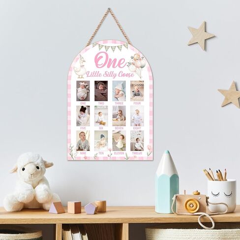 Silly Goose My First Year Photo Board, Goose Baby 12 Months Milestone Board (2 x 3 Photo), My First Year Picture Frame, Nursery Decor for Wall Desk, Baby Keepsake Gift for Girl -10 in Kuwait