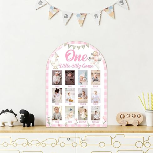 Silly Goose My First Year Photo Board, Goose Baby 12 Months Milestone Board (2 x 3 Photo), My First Year Picture Frame, Nursery Decor for Wall Desk, Baby Keepsake Gift for Girl -10 in Kuwait