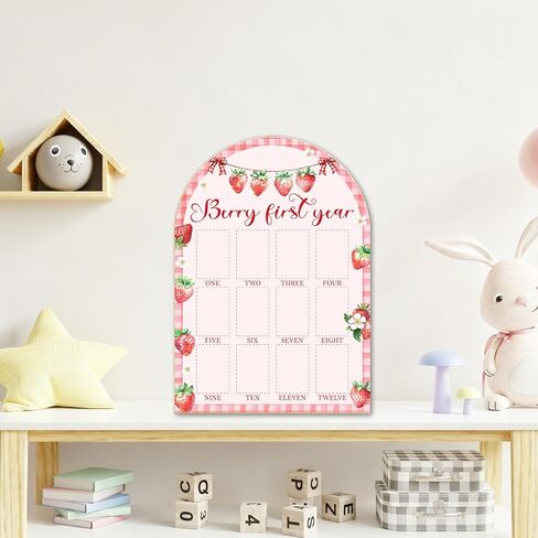 Berry First Year Photo Board - Newborn 12 Months Milestone Wooden Photo Board, Strawberry Theme First Birthday Decorations, Baby Keepsake Gift Supply (Fit 2x3in Pic) -17 in Kuwait