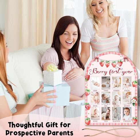 Berry First Year Photo Board - Newborn 12 Months Milestone Wooden Photo Board, Strawberry Theme First Birthday Decorations, Baby Keepsake Gift Supply (Fit 2x3in Pic) -17 in Kuwait