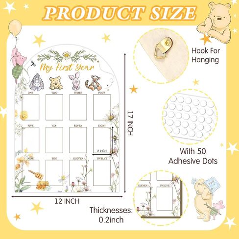 Cute Winnie My First Year Photo Board, 12 Months Baby Milestone Display,1st Birthday Decorations for Girls,the pooh Inspired Arch Wooden Board,Flower Nursery Keepsake Decor,Sweet Gifts for Baby Girl in Kuwait