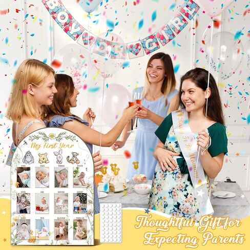 Cute Winnie My First Year Photo Board, 12 Months Baby Milestone Display,1st Birthday Decorations for Girls,the pooh Inspired Arch Wooden Board,Flower Nursery Keepsake Decor,Sweet Gifts for Baby Girl in Kuwait