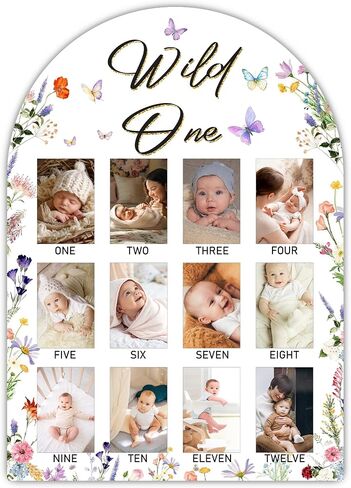 Wild One My First Year Photo Board, Wildflower Baby Milestone Signs for Boys Girls Nursery Decor, 12 Month Wooden Picture Board for 2x3 Photos, Best Babies Keepsake Gifts-A19 in Kuwait