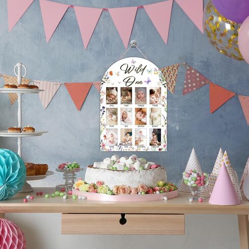 Wild One My First Year Photo Board, Wildflower Baby Milestone Signs for Boys Girls Nursery Decor, 12 Month Wooden Picture Board for 2x3 Photos, Best Babies Keepsake Gifts-A19 in Kuwait