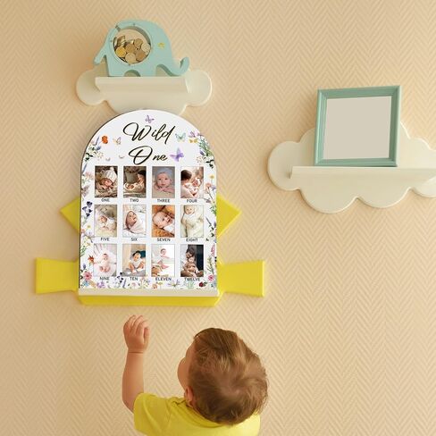 Wild One My First Year Photo Board, Wildflower Baby Milestone Signs for Boys Girls Nursery Decor, 12 Month Wooden Picture Board for 2x3 Photos, Best Babies Keepsake Gifts-A19 in Kuwait