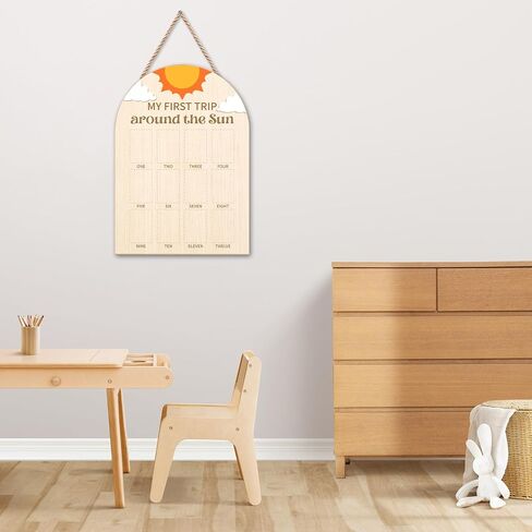 My First Trip Around the Sun Photo Board - Newborn 12 Months Milestone Wooden Photo Board, First Birthday Decorations, Baby Keepsake Gift Supply (Fit 2x3in Pic) -04 in Kuwait