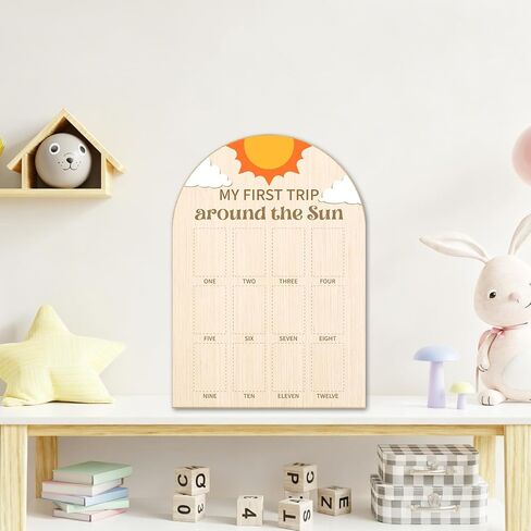 My First Trip Around the Sun Photo Board - Newborn 12 Months Milestone Wooden Photo Board, First Birthday Decorations, Baby Keepsake Gift Supply (Fit 2x3in Pic) -04 in Kuwait